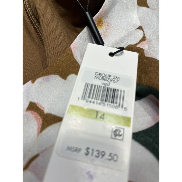 NWT - Calvin Klein Brown Floral Belted Handkerchief Hemline Dress Sz 14 - Picture 12 of 14